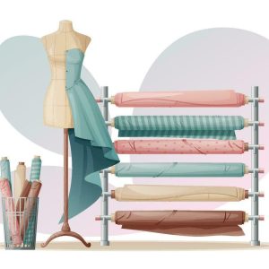 illustration-of-manikin-and-rolls-of-fabric-against-white-background-sewing-tools-needlework-hobby-craft-workplace-light-industry-clothing-production-vector